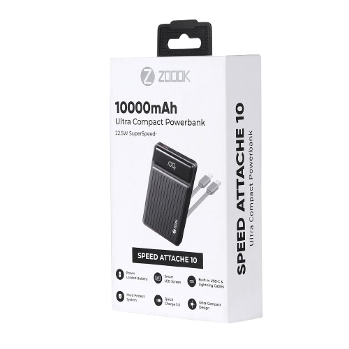 PD Fast Charging 10000mah Power bank with built-in Type C and Lightning Cables